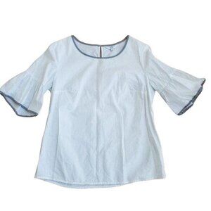 Crown & Ivy Womens Bell Sleeve Striped Trim Blouse S Cotton White